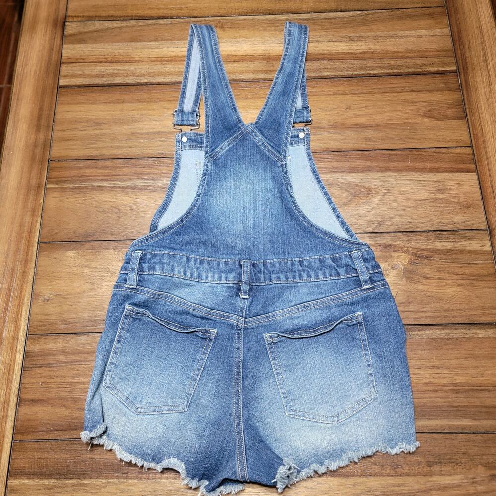 No Boundaries Girls Dark Wash Shortalls - Size Junior Medium (7-9) - Picture 4 of 7